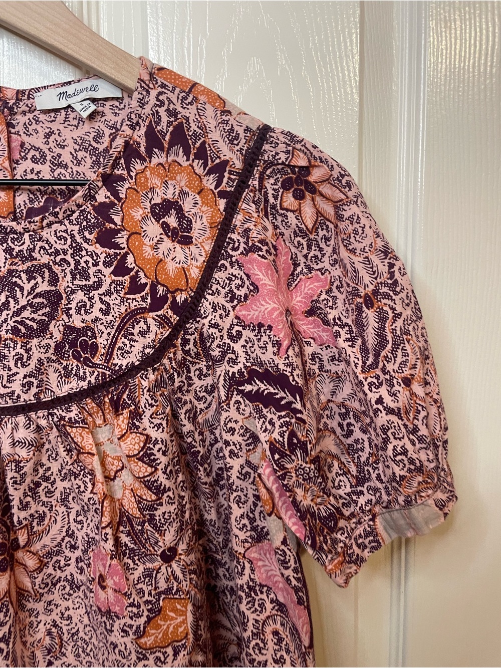 Madewell Bali Blooms Yoked Puff Sleeve Top Size Small - Picture 4 of 10